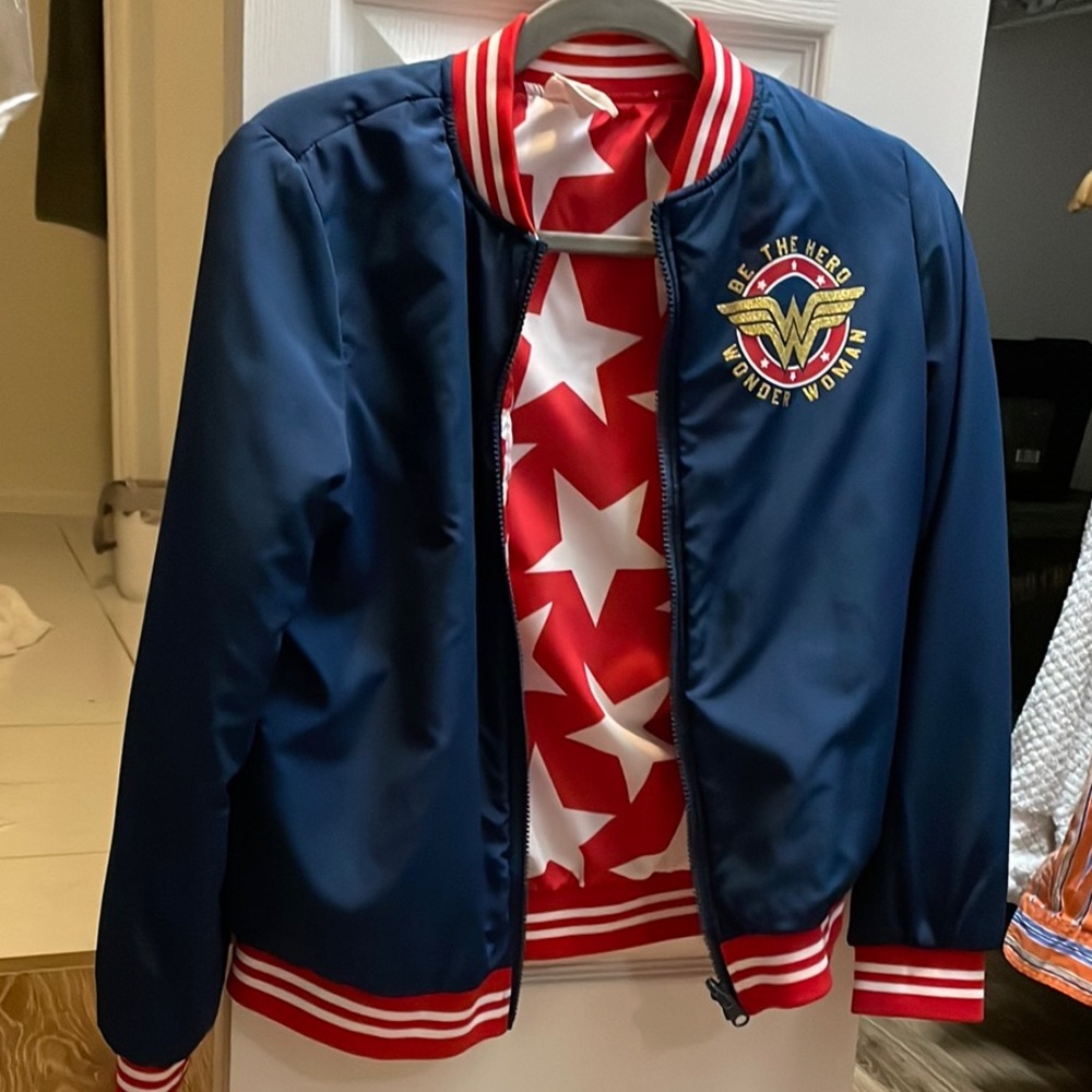 Wonder Woman Reversible Blue and Red Nylon Windbreaker Jacket